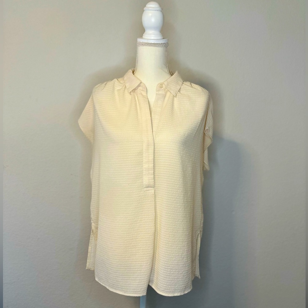 Max Studio Ivory collared textured blouse size XL